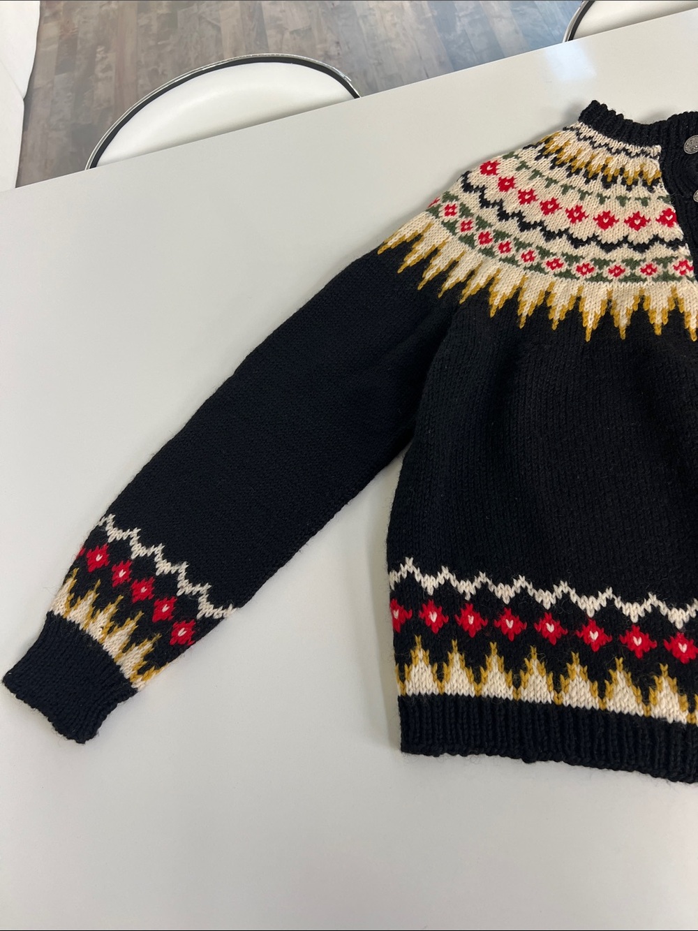 Hand knit in Norway 100% wool mothproof fair isle cardigan long sleeve sweater 6 - Picture 6 of 14
